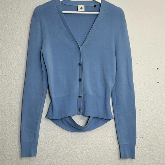 Cabi Blue Long Sleeve Cardigan Medium Cotton Nylon Button Cut-Out Back Sweater - Picture 1 of 10